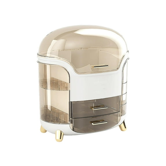 Makeup Organizer Waterproof Cosmetics Storage .8x13..9inch for Bedroom Sturdy Material with Lids Fully Open Transparent Stylish White