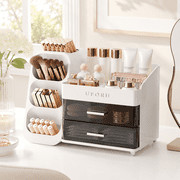 Makeup Organizer for Vanity, Countertop Organizer With 2 Large Drawers, Cosmetic Display Case for Beauty Essential White