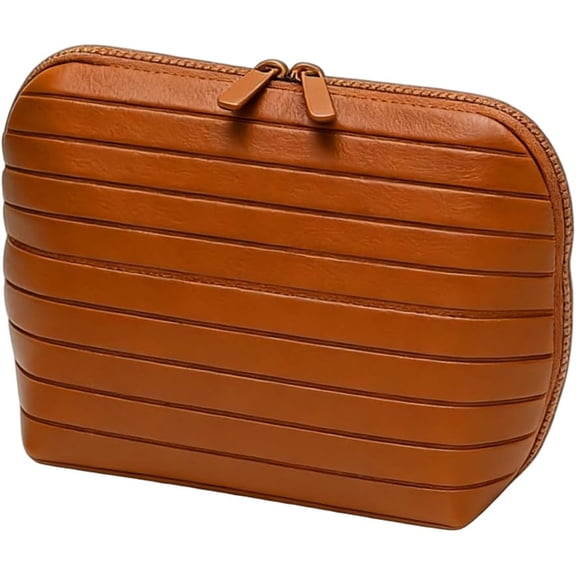 Makeup Organizer for Women Parallel Traveler Makeup Bags Toiletry Bag No-Spill Waterproof Compartments Dividers A Brown