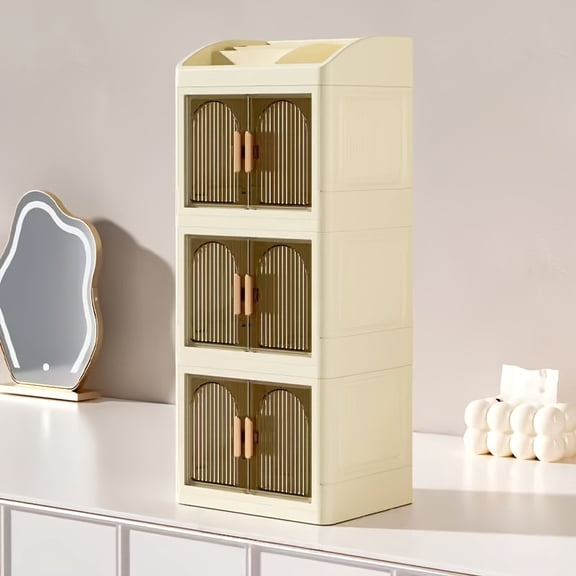 Makeup Organizer with 2/3 Layer Dustproof Cabinet, Cream Cosmetic Storage for Vanity