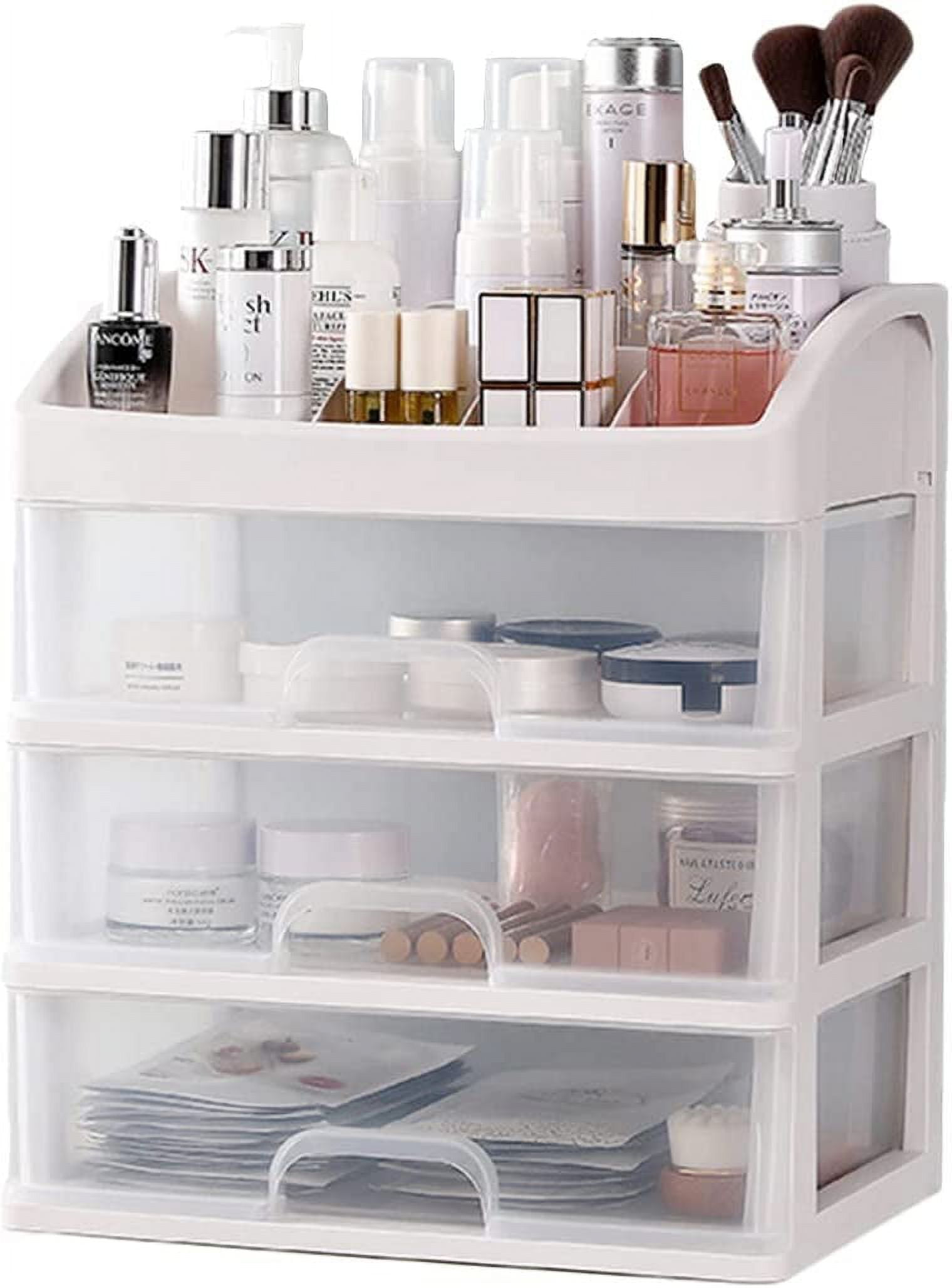Makeup Organizer with 3 Drawers, Emapoy Makeup Box, Makeup Storage for  Vanity, Bathroom Counter 