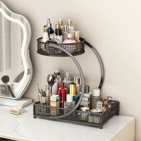 Makeup Organizer with 3 Tier Metal Rack, Black Vanity Countertop Shelf for Brushes