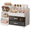 thumbnail image 1 of Makeup Organizer with Brush Holder, Countertop Organizer with 2 Drawers for Beauty Essential, Skincare, Lipstick, 1 of 7