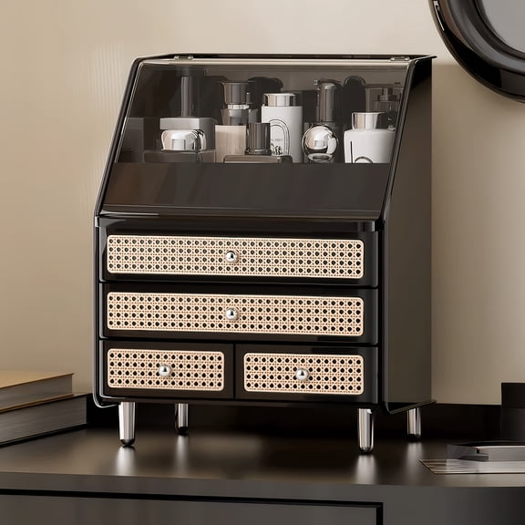 Makeup Organizer with Drawers and Clear Cover, Cosmetic Storage Box for Vanity