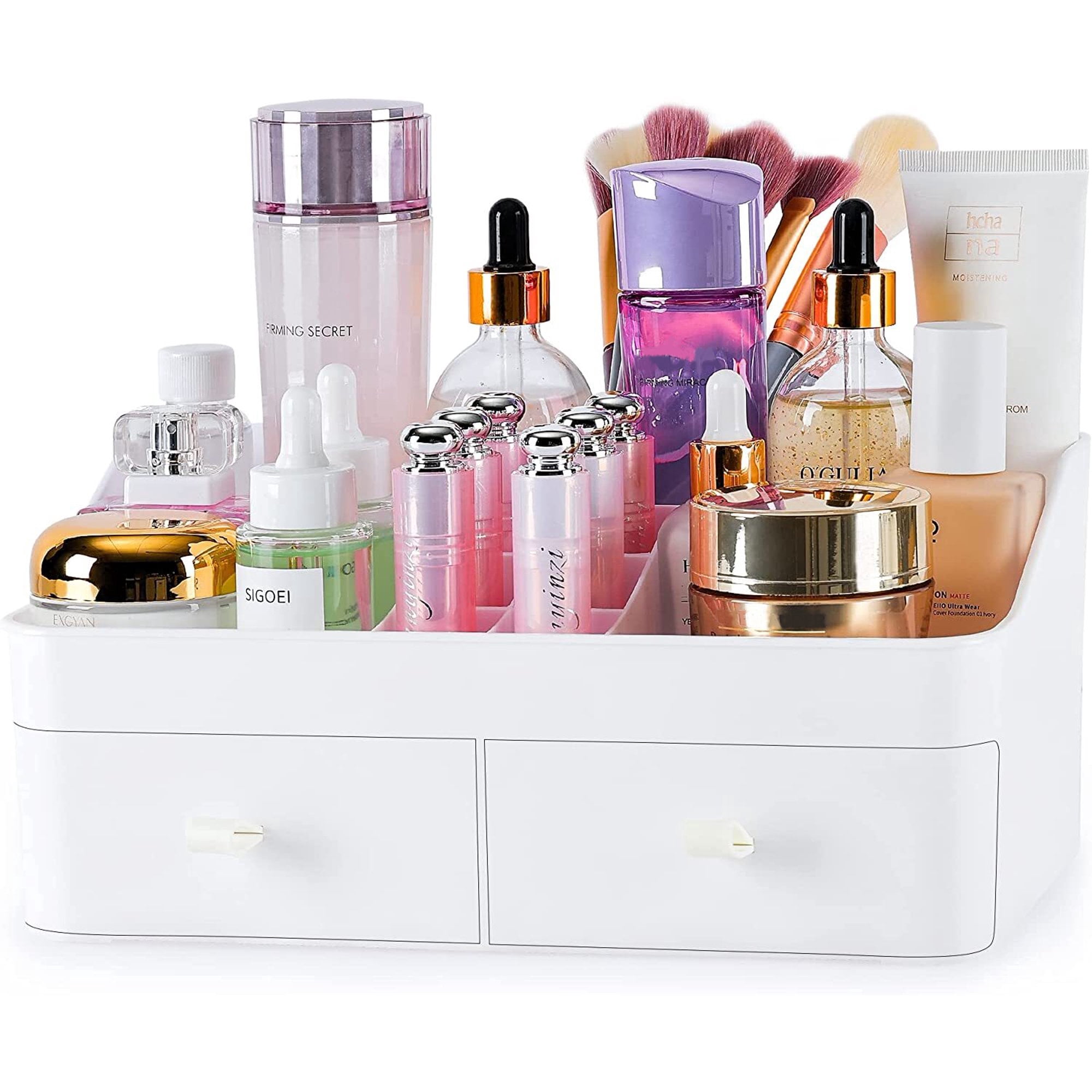 Makeup Organizers, Bathroom Counter Organizer with Plastic Storage Drawers for Vanity, Cosmetic, Skincare,Bathroom Cabinet, Room Dresser, Beauty Hair Product, Perfume, Lipstick,White