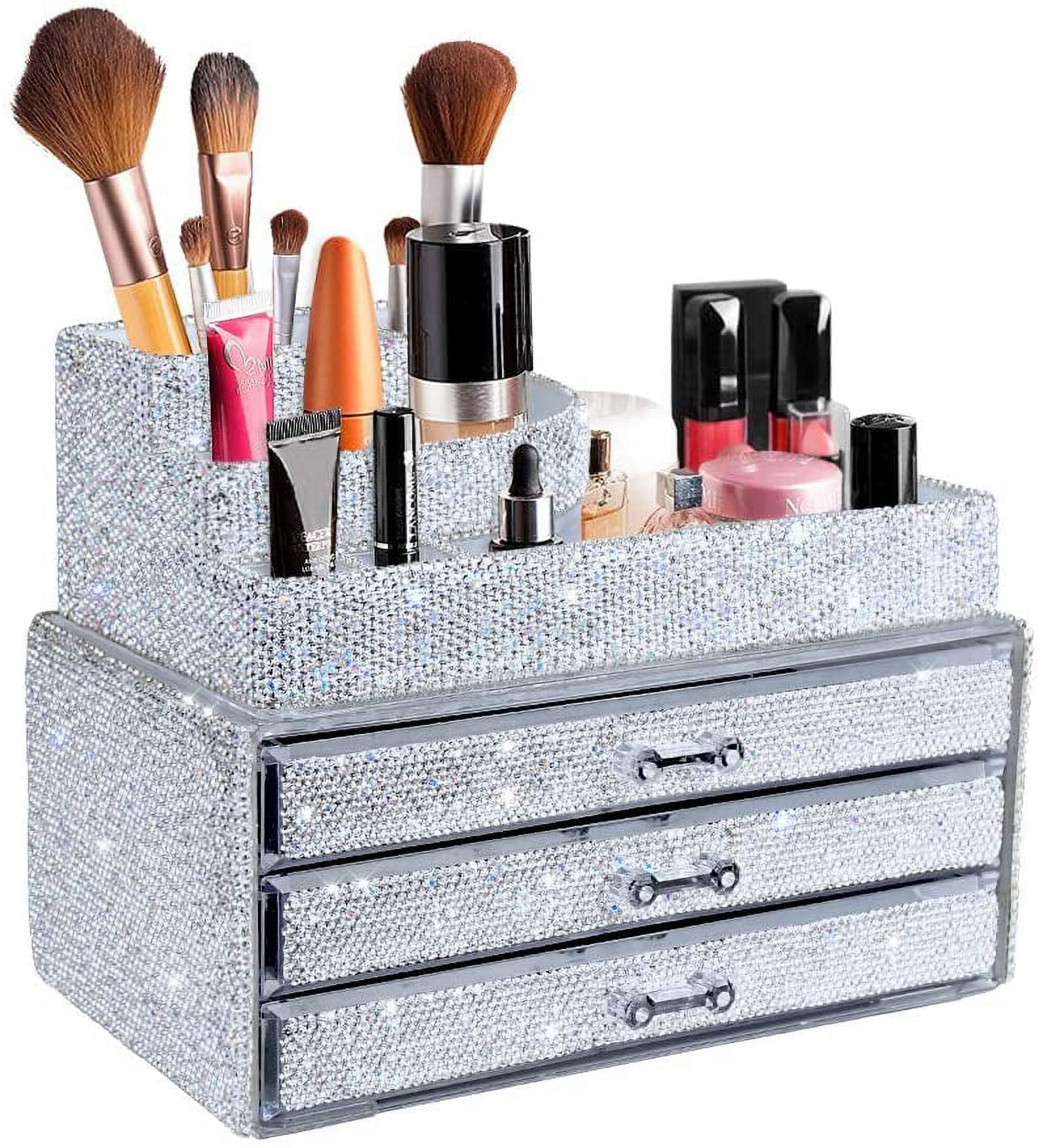 DreamGenius Makeup Organizer, 4 Pieces Acrylic Makeup Storage Box with 9  Drawers for Lipstick Jewelry and Makeup Brushes, Stackable Vanity Organizer