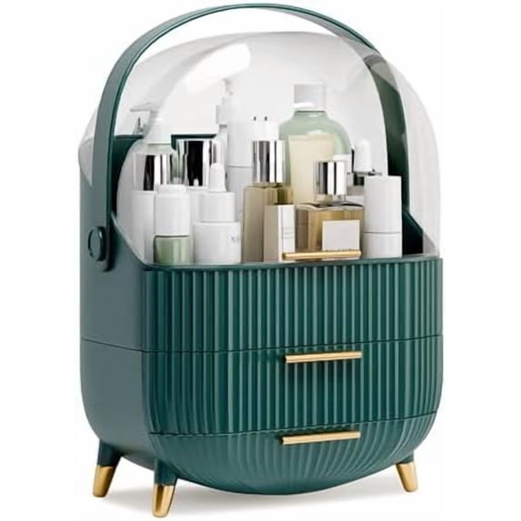 Makeup Organizers and Storage Make up Organizer for Vanity Cosmetics Skincare With Lid and Drawers Display Cases for Countertop Bathroom Women Teenager Girl Gifts(Dark Green)