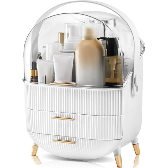 OKENTEN Makeup Organizer with Lid and Drawers for Vanity Cosmetics and Skincare, Countertop Display Case