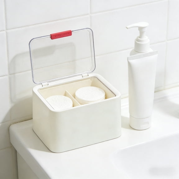 Makeup Pad Organizer Storage Box for Bathroom Vanity - Clear Cosmetic Holder for Cotton Balls, Swabs, Sponges and Small Essentials