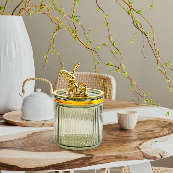 Makeup Pads Holder Container Case Decor Canister Cosmetics Organizer Storage Box for Floss Makeup Sponge Living Room Bathroom Green