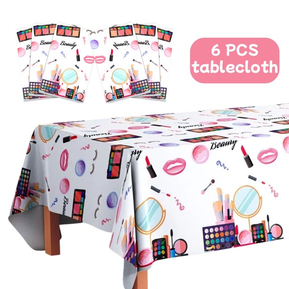Makeup Party Tablecloth, 6 Pcs Spa Party Tablecloth Set(108'' x 54'')