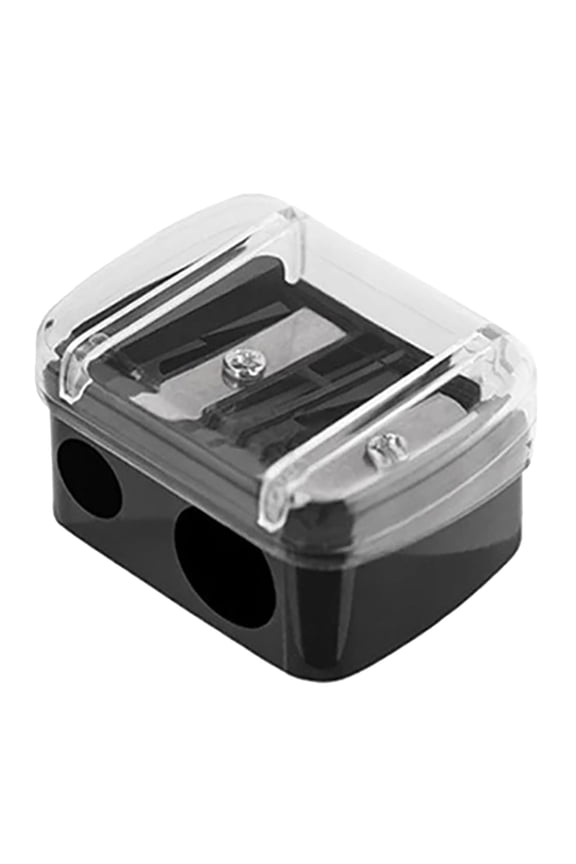 Makeup Pencil Sharpener, 1.38x1.18 Inch Compact Black Case, Double Hole Precision Sharpener for Lip Liners Brow Pencils, LLLDMXY