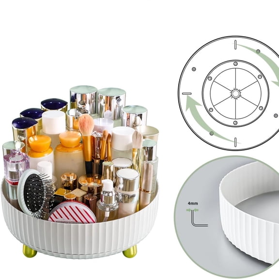 Makeup Perfume Organizer, 360 Degree Rotating Lazy Susan Cosmetic Desk Storage Lotions Display Case Round Tray with Large Capacity
