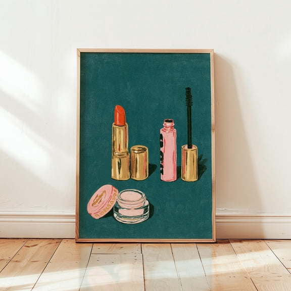 Makeup Poster Teal Beauty Print Cosmetic Paper Wall Art 1