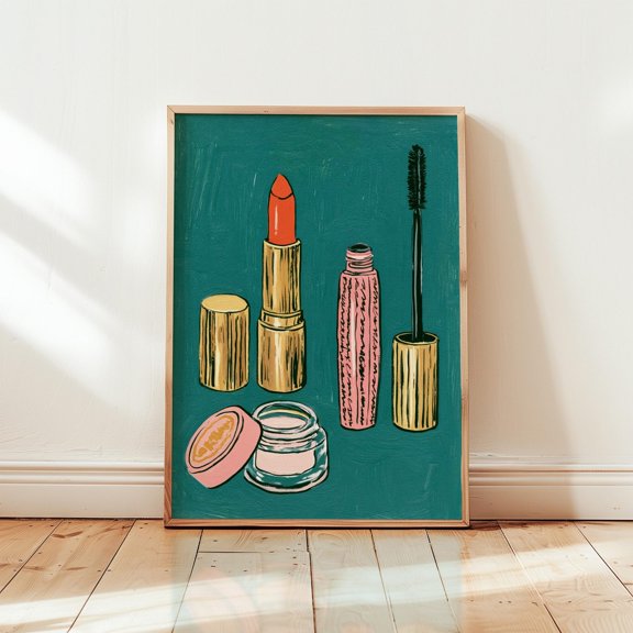 Makeup Poster Teal Beauty Print Cosmetic Paper Wall Art