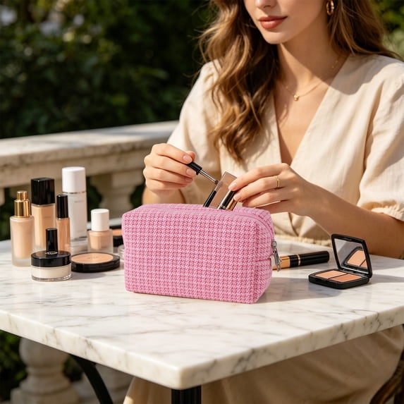 Makeup Pouch Bag, Cosmetic Organizer Pouch with Zipper for Travel, Home, Office, Portable Storage Case for Lipstick, Brushes, Small Accessories