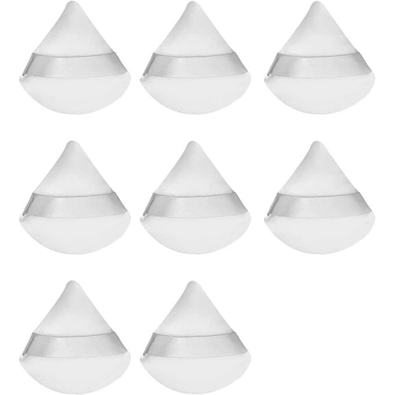 Makeup Powder Puffs with Strap Pure Cotton Smooth Soft Makeup Sponge Triangle Shaped Face Cleaning Cosmetic Puff Foundation Blending Sponge Applicator Set of 8 Pcs (White/Black)