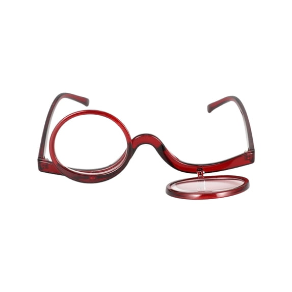 Makeup Reading Glasses Flip Up Double Lens Magnifying Eyeglasses Cosmetic Readers for Women Adjustable Focus Burgundy