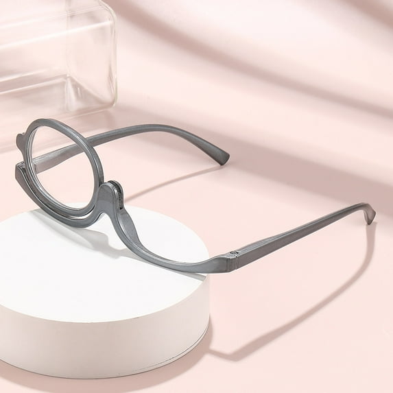 Makeup Reading Glasses for Women Round One Eye Rotating Magnifying Cosmetic Readers Make Up Eyeglasses 2.0, Silver