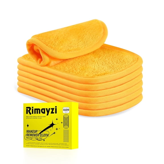 Makeup Remover Cloth 7 Packs, Skin Friendly Pads for All Types, Washable & Reusable Cleansing Cloth, Remove Waterproof Mascara Eyeliner Foundation Lipstick With Just Water (Yellow)