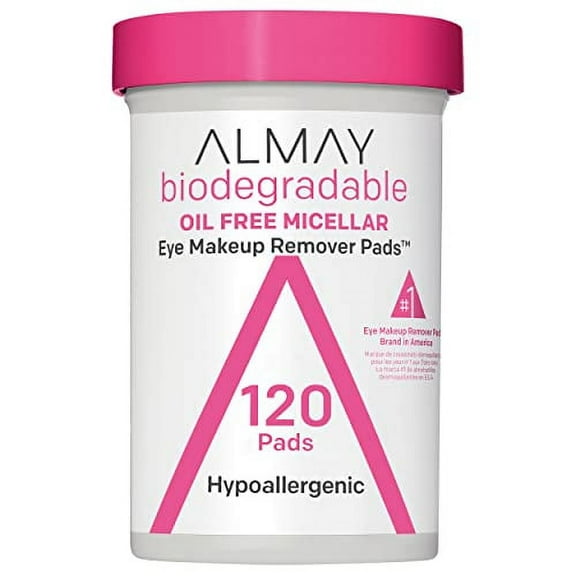 Makeup Remover Pads by Almay, Micellar Gentle, Longwear & Waterproof, Hypoallergenic, Fragrance Free, Dermatologist & Ophthalmologist Tested, 120 Pads (Pack of 1)