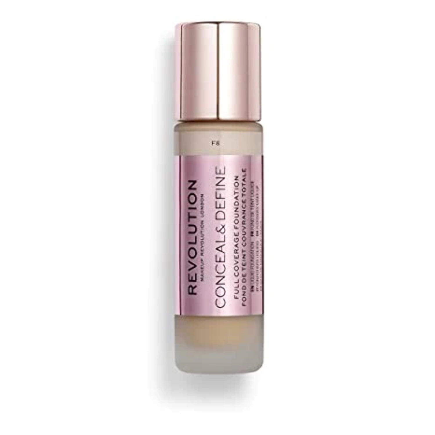 Makeup Revolution Conceal & Define Foundation, Cream Foundation Makeup, Full Coverage, For Light/Medium Skin Tones, Vegan & Cruelty-Free, F8, 23ml