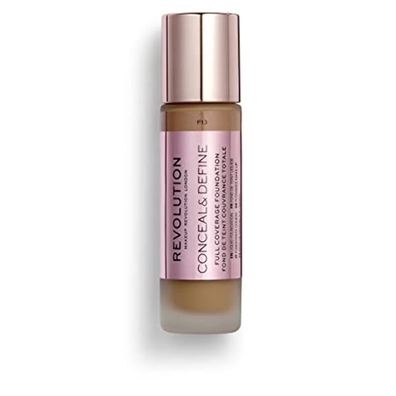 Makeup Revolution Conceal and Define Foundation, Full Coverage & Matte Finish, F14 for Dark Skin Tones, Vegan & Cruelty-Free, 0.7 Fl Oz