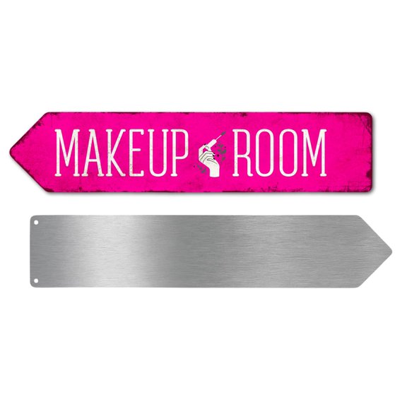 Makeup Room Metal Sign by DC | Arrow Metal Directional Signage for Indoor & Outdoor | 3x12" Rust-Free Aluminum Sign | MovieProd Signage UV Protected Road LEFT Arrow Sign | Made in USA