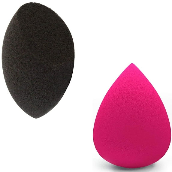 Makeup Sponge Blenders - 2pc Pink Egg and Flat Contour Blending Sponges, Make Up Applicators, Liquid Cream Powder Foundation Concealer Cosmetics, Stippling Wet Dry, Premium Latex Free