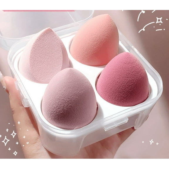 Makeup Sponge, With Fingertip Puff, 4 Pcs Dry And Wet Use Makeup Blending Set, Professional Beauty Foundation Blending Sponge With Egg Sponge Blender Holder Box