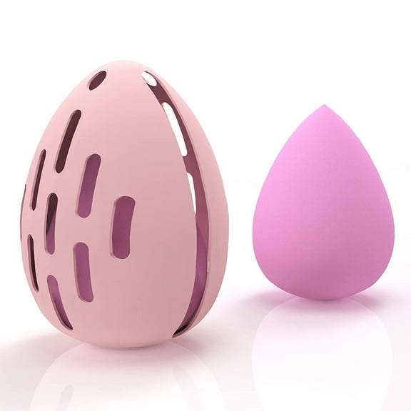 Makeup Sponge Holder Set - Beauty Blender Sponge & Silicone Double-sided Breathable Travel Beauty Makeup Blender, Shatterproof Makeup Sponges Case travel essentials for women (Pink)