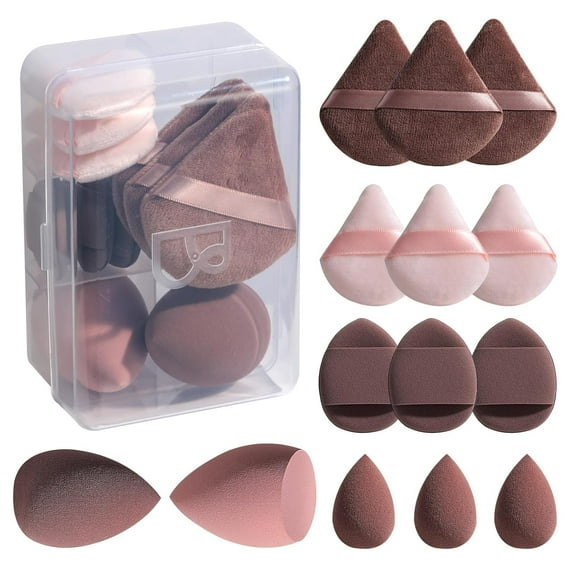 Makeup Sponge Set BS-MALL Triangle Puff 14 Pcs for Liquid, Cream, and Powder, Multi-colored Makeup Sponges and Mini Sponge with Case (A-Purple)