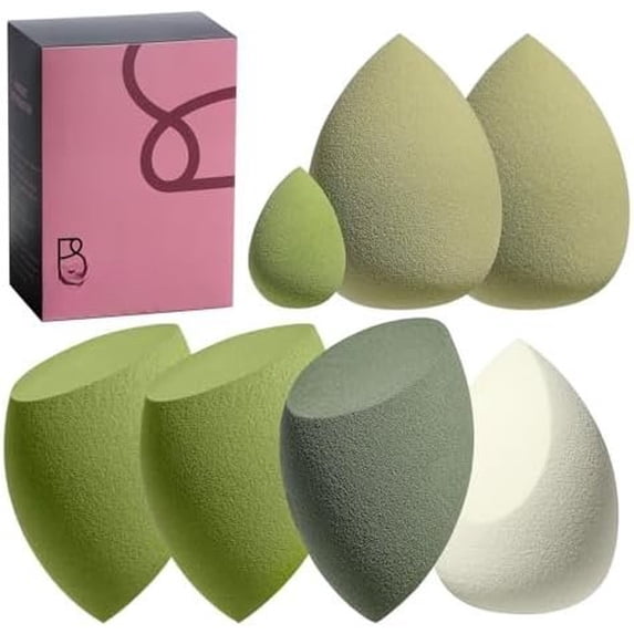 Makeup Sponge Set Blender Sponges 7 count for Liquid, Cream, and , Multi-colored with 1 Mini Makeup Sponge (C-Green)