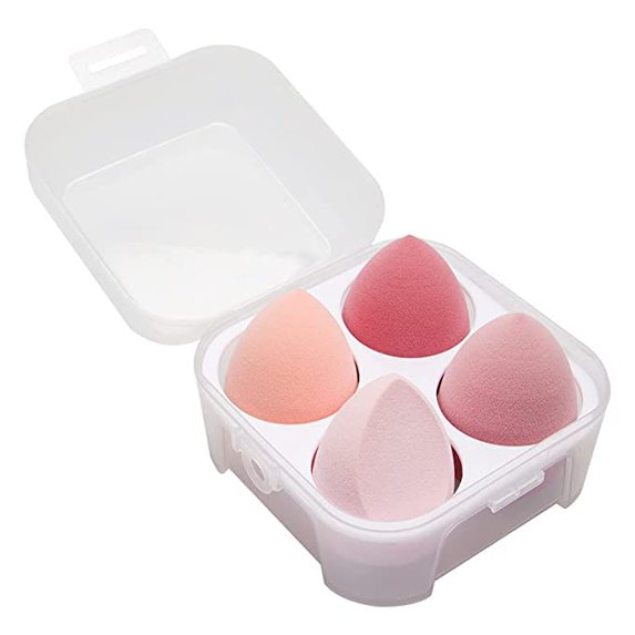 Makeup Sponge Set Plastic Box Sponge Set Makeup Puff With Holder Soft Sponge (4 sponges, Pink)