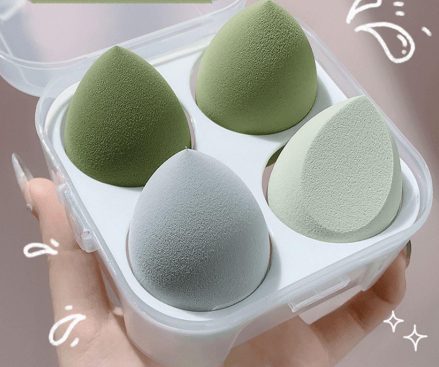 Makeup Sponge, With Fingertip Puff, 4 Pcs Dry And Wet Use Makeup Blending Set, Professional