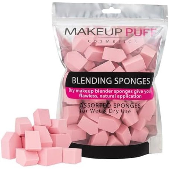 Makeup Sponges Set 60 Count Triangle Wedges for Foundation Blending, Art, Crafts, Painting | Beauty Sponges Rectangular Wet or Dry Use ()