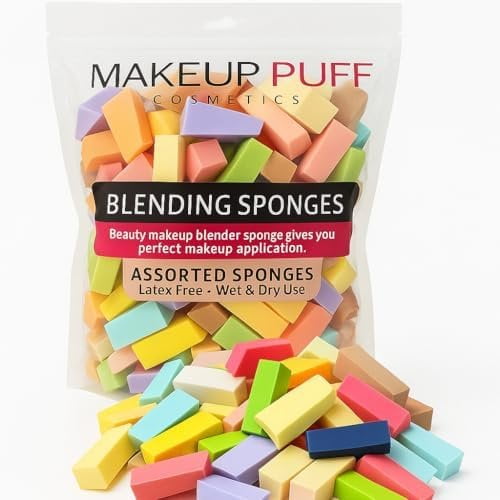 Makeup Sponges Set 70 Count Triangle Wedges for Foundation Blending, Art, Crafts, Painting | Beauty Sponges Rectangular Wet or Dry Use (Color Mixing)