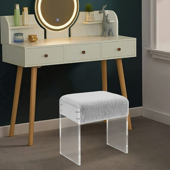 Makeup Stool Chair Hold up 440lbs, Acrylic Stool with Fleece Cushion for Room, Living Room, Bedroom 42*29*45cm(Grey)