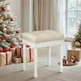 thumbnail image 1 of Makeup Stools for Vanity, 18" in Memory Foam Vanity Stool, Rectangle Tufted Ottoman Bench with Carved White Wood Legs for Bedroom Living Room, Linen, 1 of 5