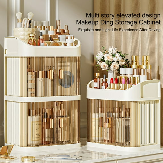 Makeup Storage Box Large Capacity with Transparent Door 2/3 Layer Multi Compartments Bedroom Desktop Cosmetic Organizer Cosmetics Display Case