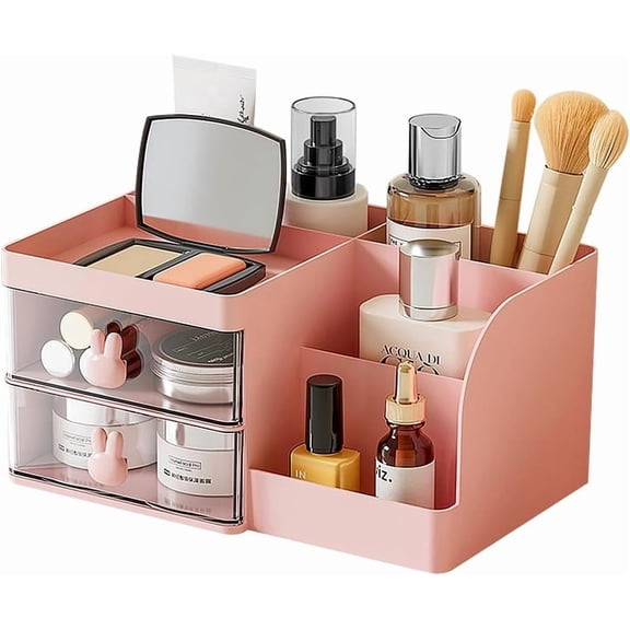 Makeup Storage Organizer with 2 Drawers, Desk Vanity Countertop Care Display Case Make up Stands for Hair Accessories Lipstick Beauty Skincare Organizing ()