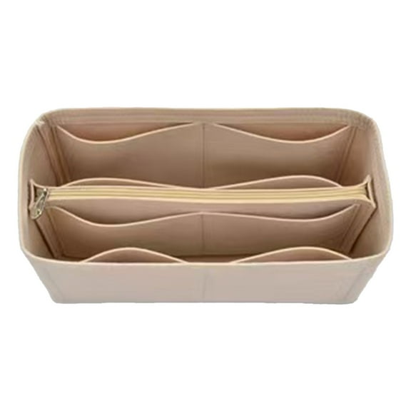 Makeup Storage Organizer Bag Inner Liner Insert With Dual Length Handles For Cosmetic Accessories Purse Tote Organization(With Zipper)
