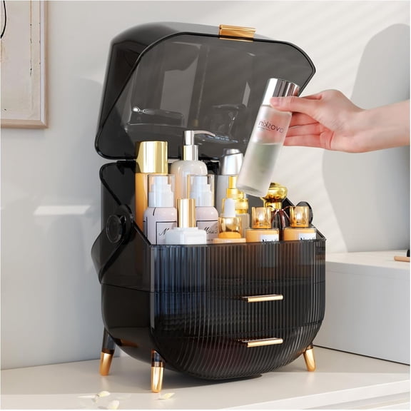 Makeup Storage Organizer, Cosmetic Display Cases with Transparent Cover, SkinCare Organizers for Bathroom Countertop, Bedroom Vanity Desk, Lipstick Organizer, Clear