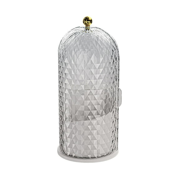 Makeup Storage Organizer with 360-Degree Rotation, Transparent Textured Desktop Storage Container with Dustproof Covers for Cosmetics and Brushes