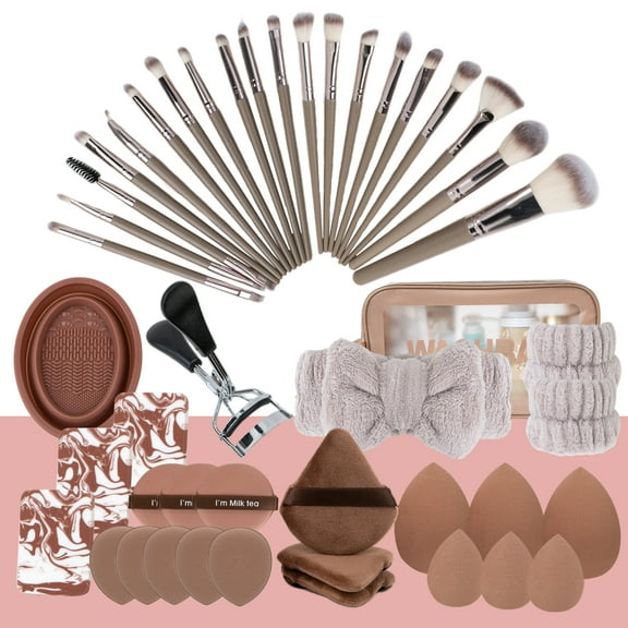 Makeup Tools Kit, 20 Pcs Makeup Brush Set for Foundation Concealer with Wash Bag, Beauty Essentials Set with Makeup Sponge, Powder Puffs, Wash Face Headband, Wristband for Beginner & Professional
