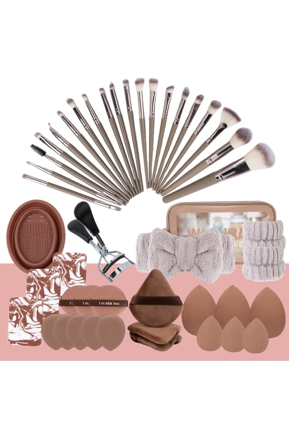 Makeup Tools Kit, 20 Pcs Makeup Brush Set for Foundation Concealer with Wash Bag, Beauty Essentials Set with Makeup Sponge, Powder Puffs, Wash Face Headband, Wristband for Beginner & Professional