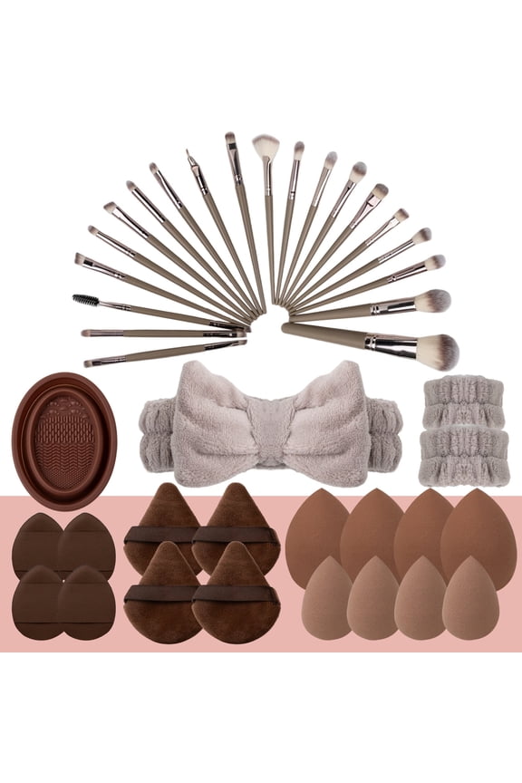 Makeup Tools Kit, 20 Pcs Makeup Brush Set for Foundation Eyeshadow, Beauty Cosmetic Essentials Set with Makeup Sponge, Powder Puffs, Face Wash Headband, Wristband for Beginner & Professional