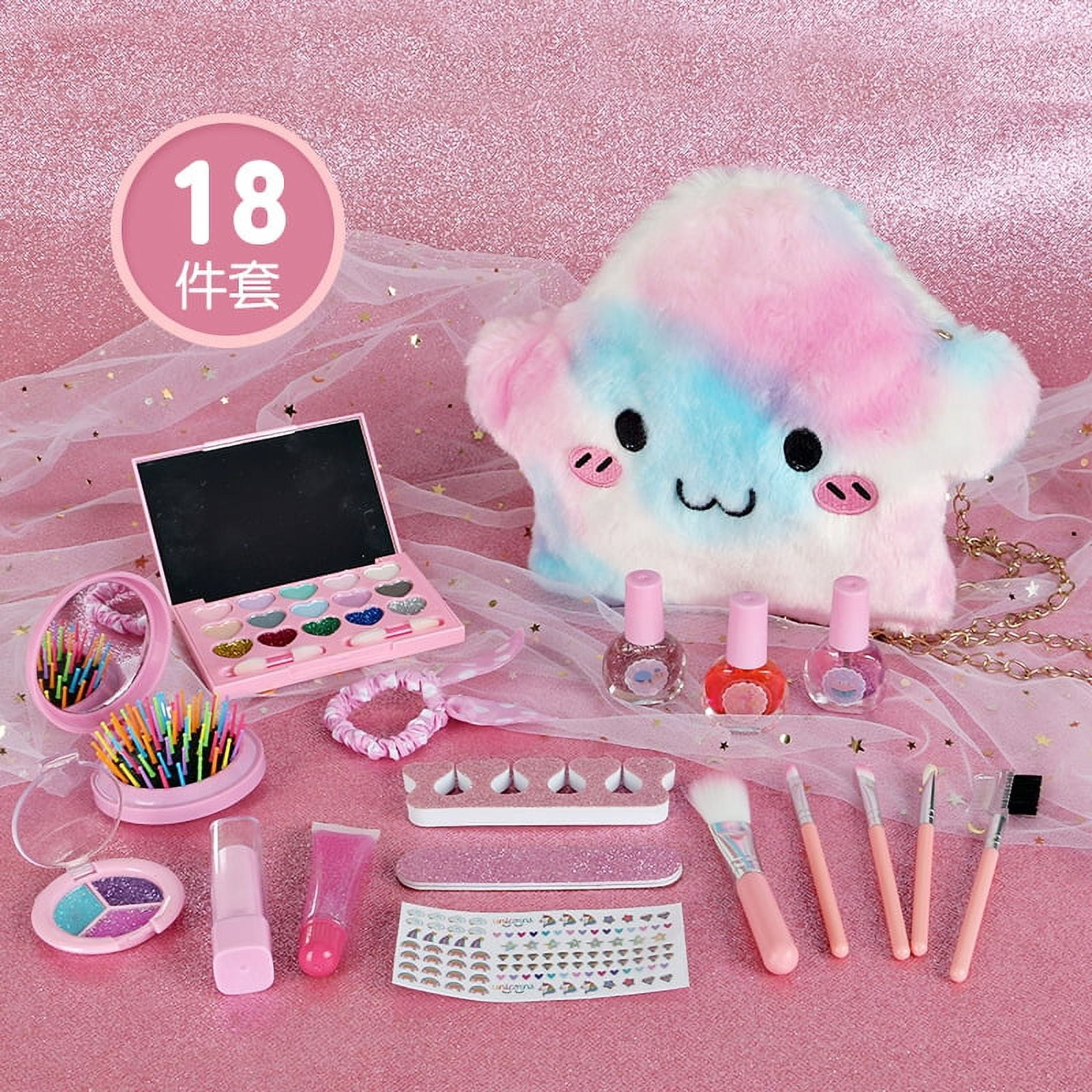 Makeup Toys for Girls 18 Pieces Washable Makeup Kit Safe and Non Toxic Makeup Set Beauty Game for Birthday Party Comes with Cute Rabbit Cosmetic