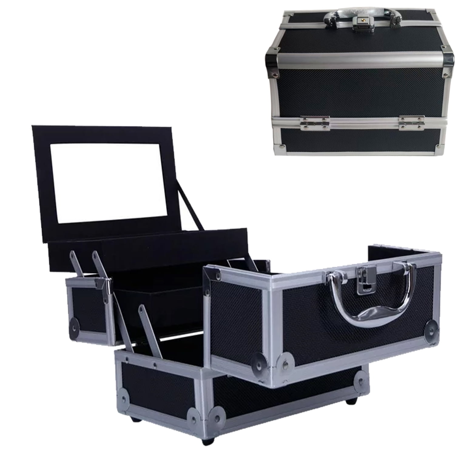 Makeup Train Case Cosmetic Box Portable Makeup Case Organizer 3 Trays