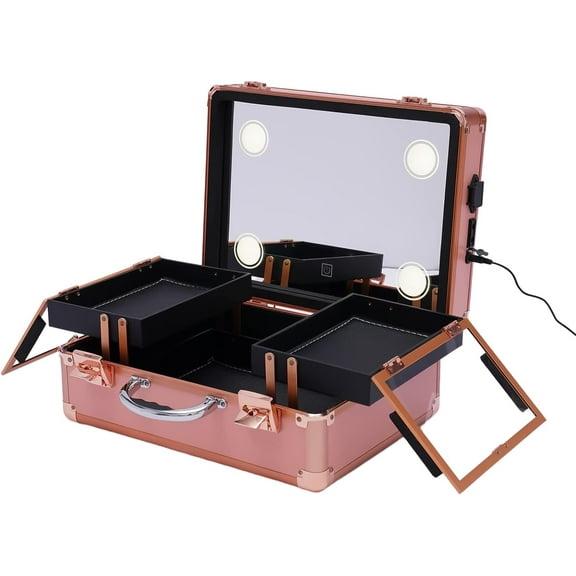 Makeup Train Case Cosmetic Organizer Box Makeup Case with Mirror, Makeup Case with Dividers Large Makeup Artist Organizer Kit Suitable for Makeup or Storing Cosmetics Necklaces and Earrings